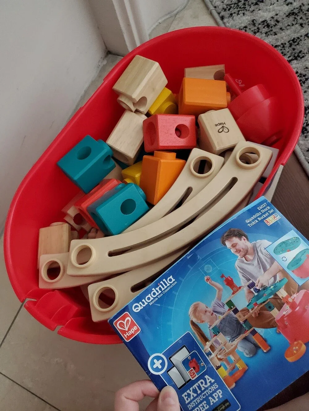 Hape 90 Piece Quadrilla Stack Track Bucket Box Marble Race Marble Run